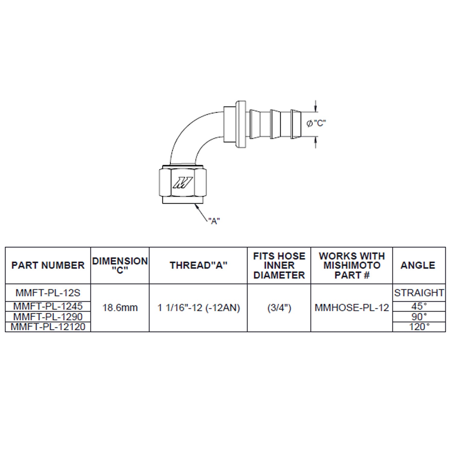 90-Degree Push Lock Fitting, -12AN - image 1