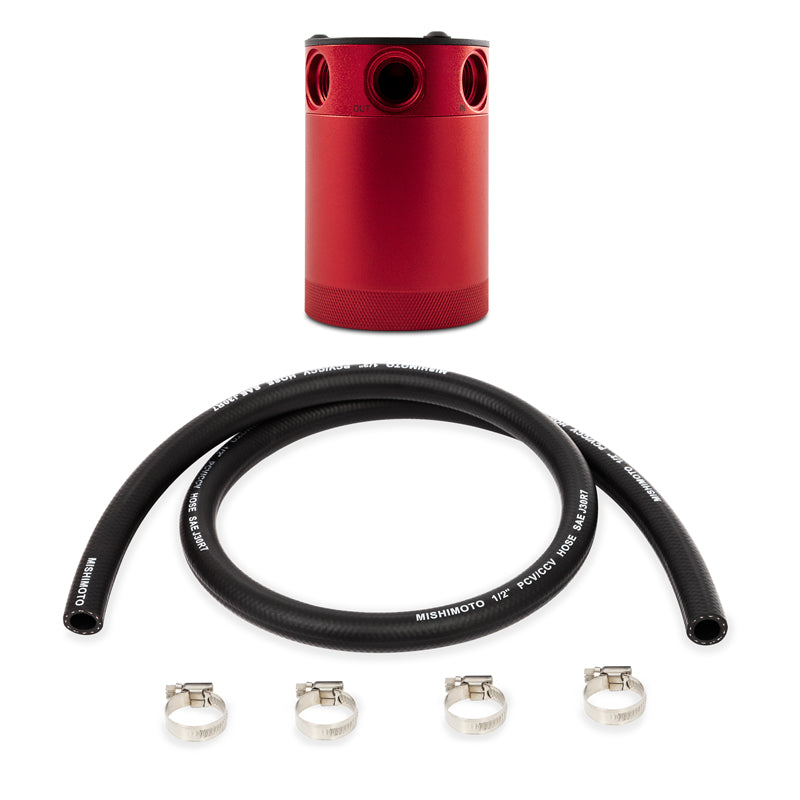 Universal Compact Baffled Oil Catch Can Kit, 3-Port, Red - image 2