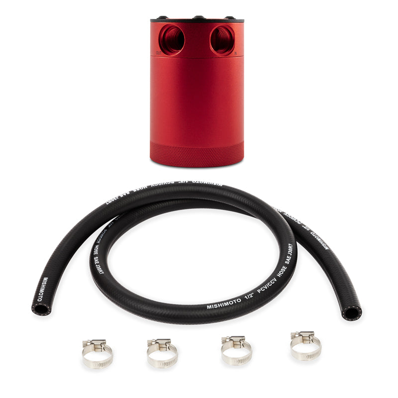 Universal Compact Baffled Oil Catch Can Kit, 2-Port, Red - image 2