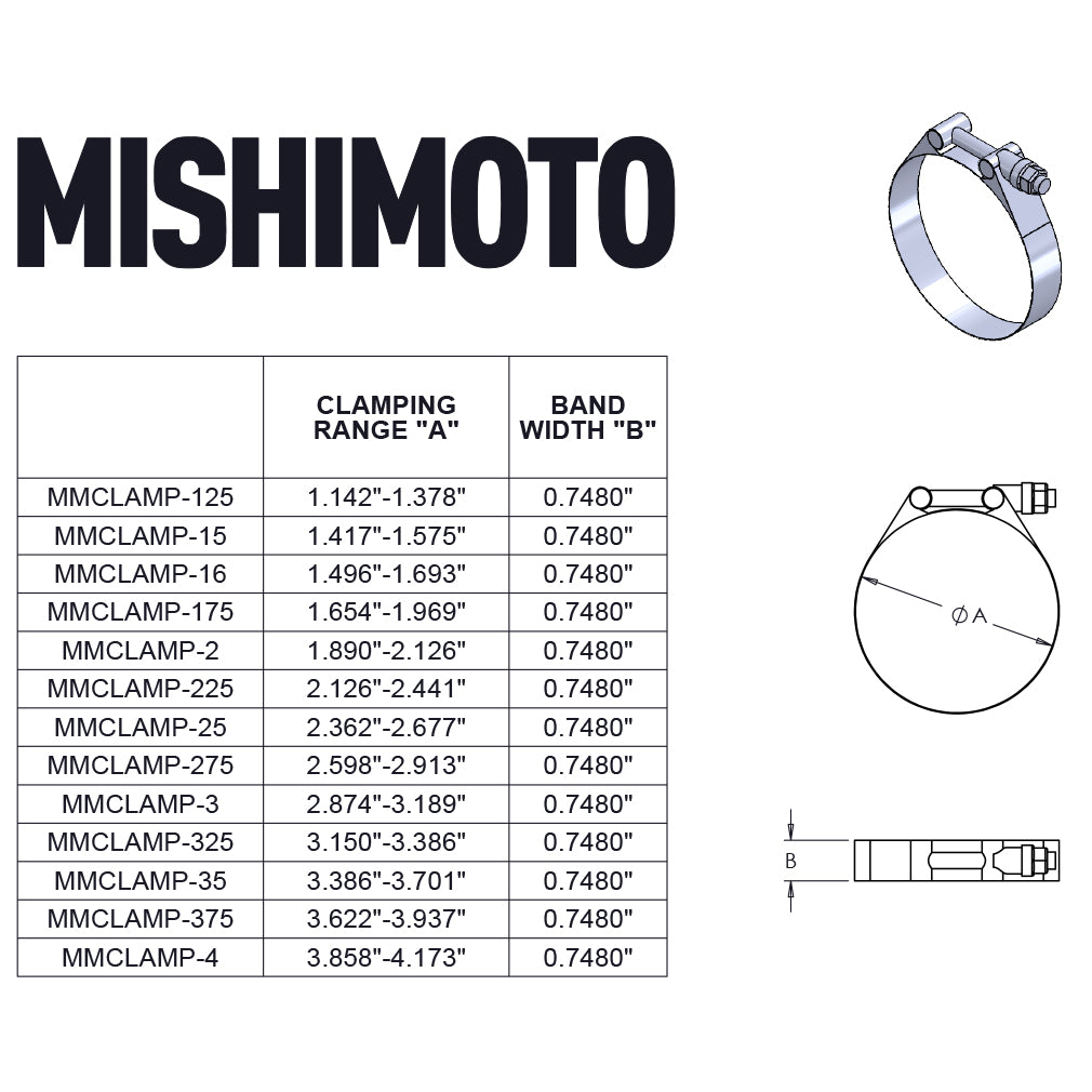 Stainless Steel T-Bolt Clamp, 2.12" - 2.44" (54MM - 62MM) - image 2