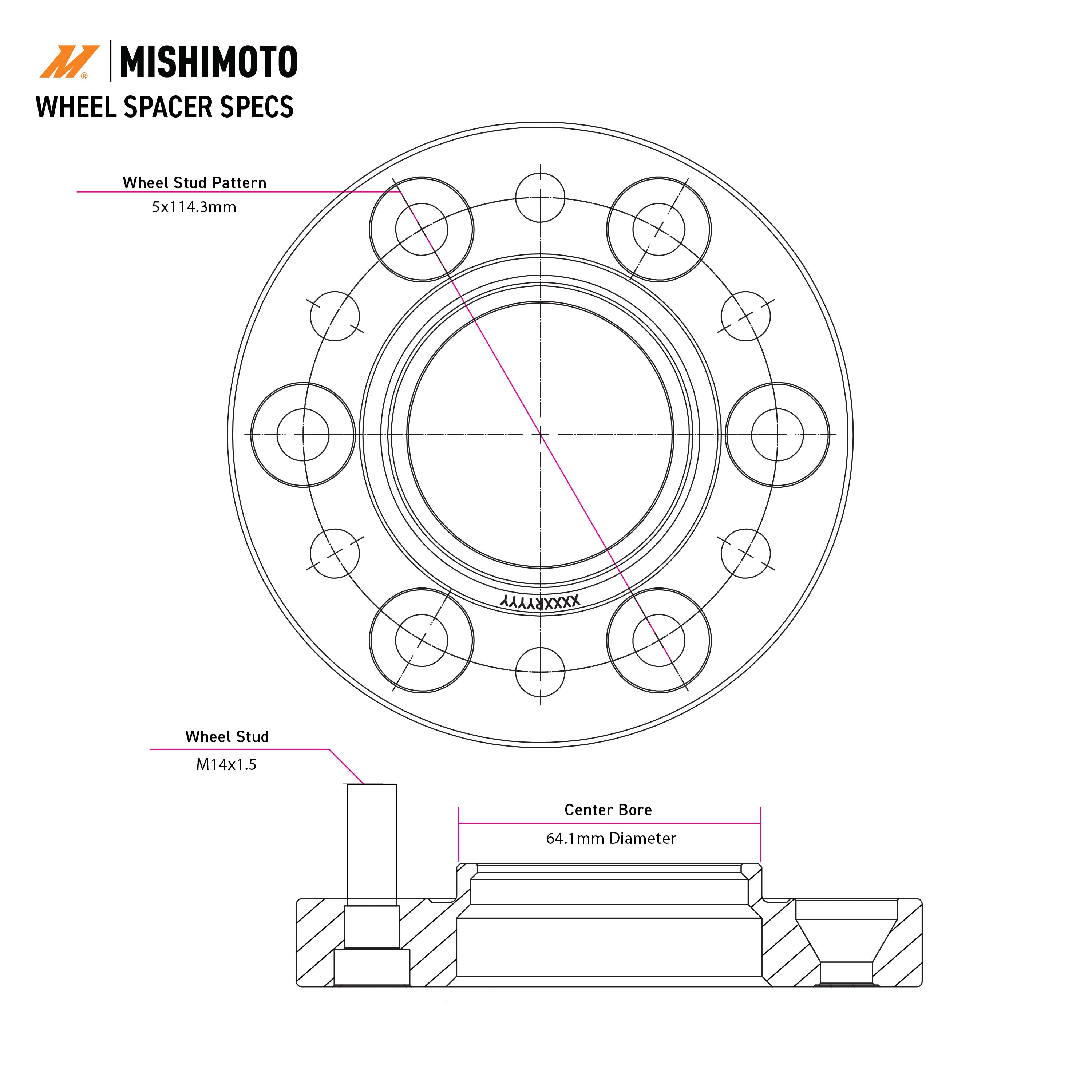Mishimoto Wheel Spacers, 5x114.3, 64.1 CB, M14x1.5, 25mm, BK - image 6